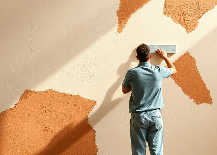 Application d'un enduit décoratif à la lisseuse sur un mur