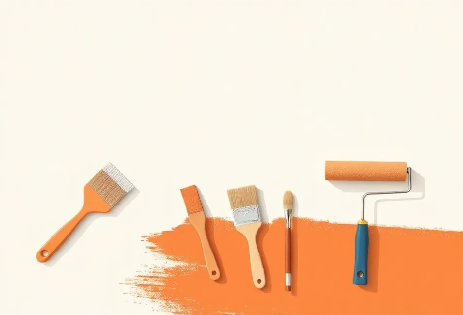 Outils de peinture disposés dans l'ordre des étapes du chantier