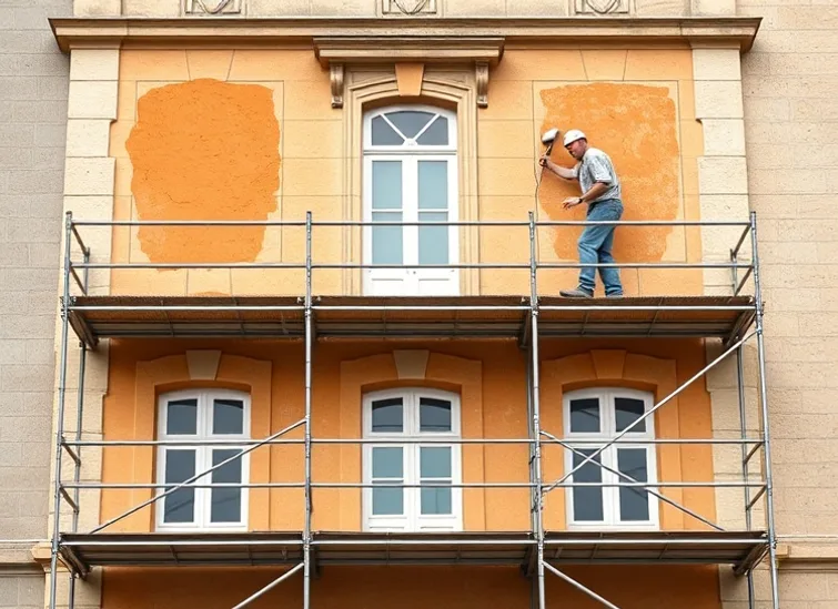 Ravalement de façade en pierre, nettoyage et application d'enduit